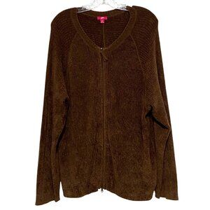 Vintage J Jill Womens Front‎ Zip Cozy Sweater XL Brown Super Soft Preppy Career
